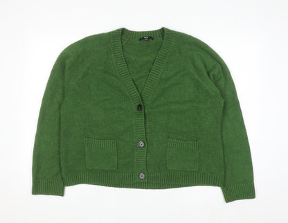 UNIQLO Women Green Wool Blend V-Neck Button Cardigan L