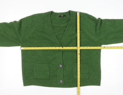 UNIQLO Women Green Wool Blend V-Neck Button Cardigan L