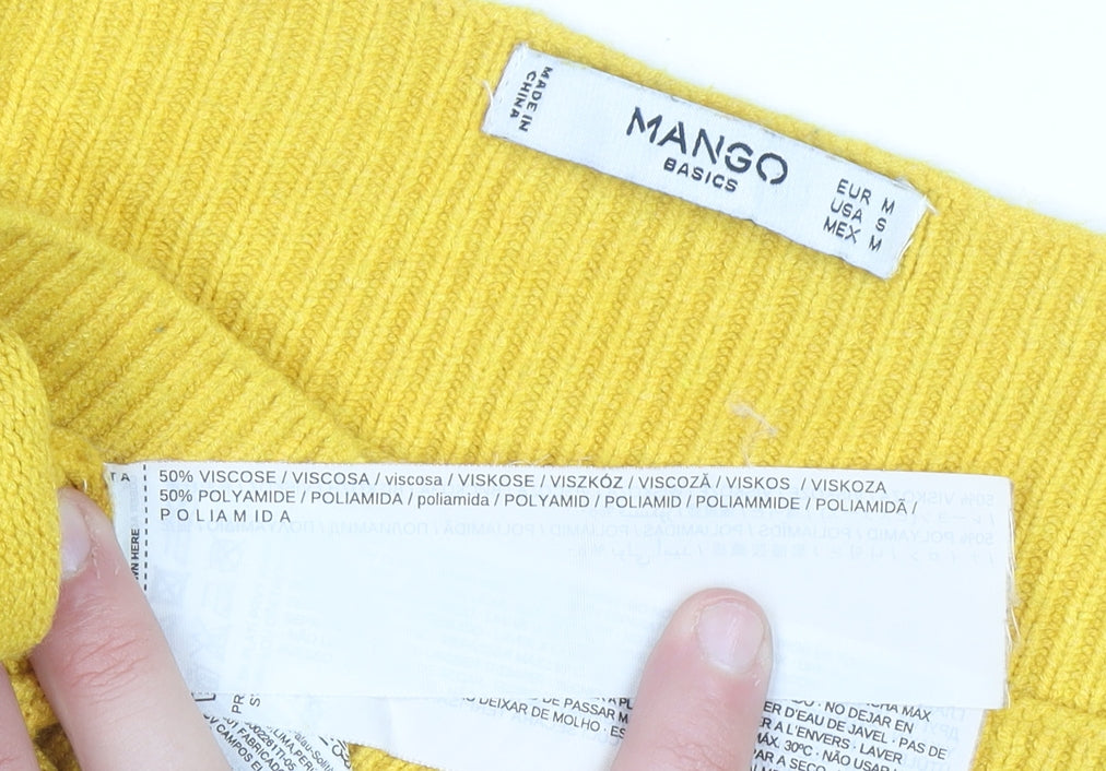 Mango Women Yellow Knit Pullover Jumper Size 10