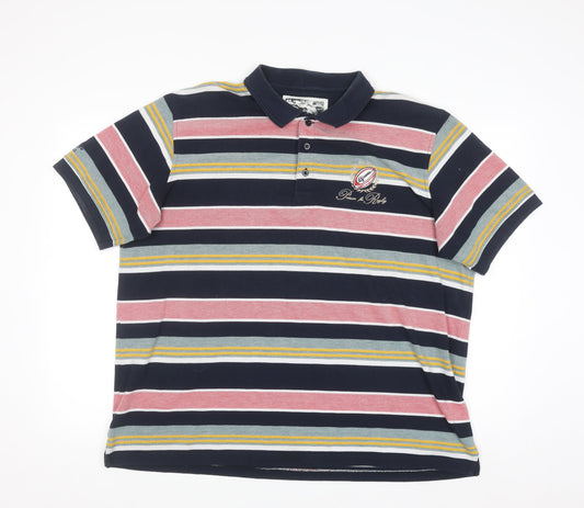 Cotton Traders Men's Multicoloured Striped Rugby Polo Shirt XL