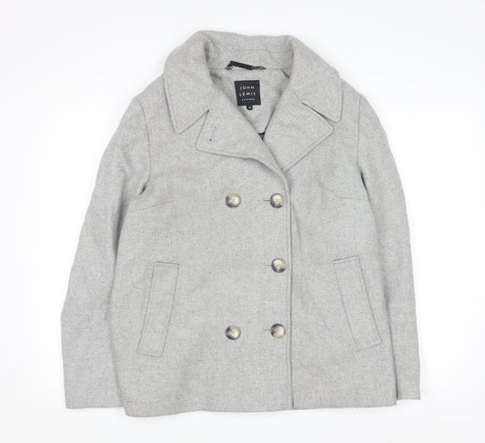 John Lewis Women Grey Wool Blend Pea Coat Size 14 Classic Style