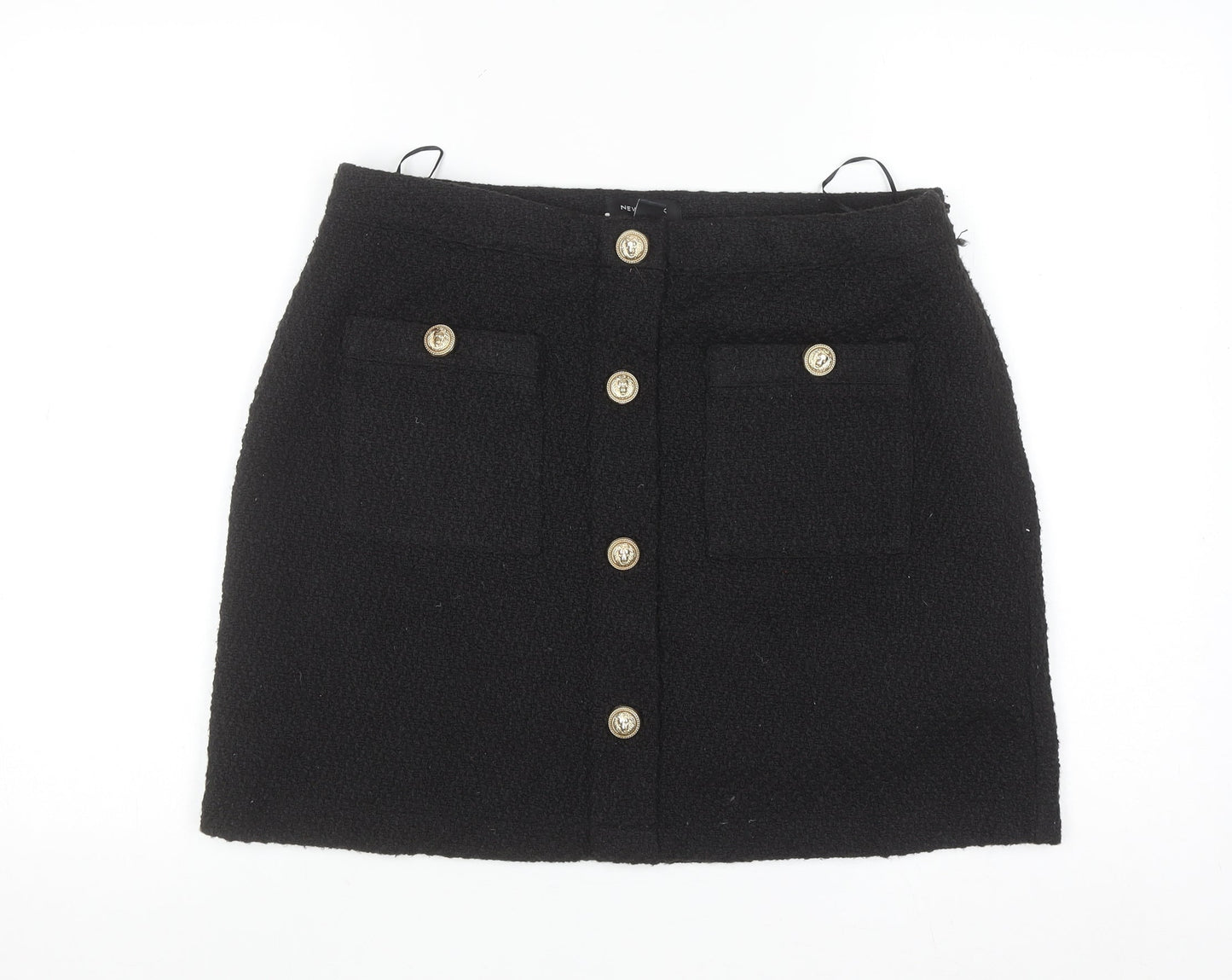 New Look Womens Black Size 14 A-Line Mini Skirt with Gold Buttons