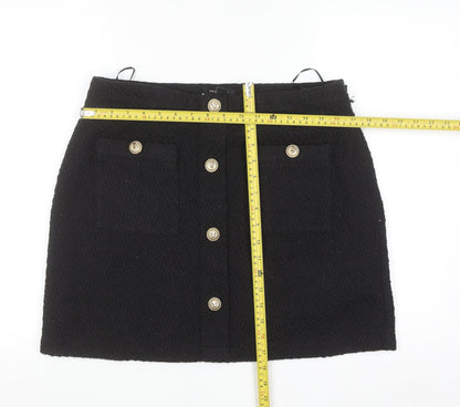 New Look Womens Black Size 14 A-Line Mini Skirt with Gold Buttons