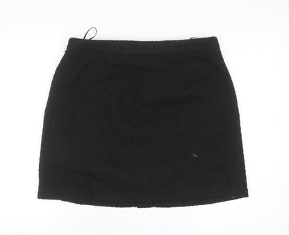 New Look Womens Black Size 14 A-Line Mini Skirt with Gold Buttons