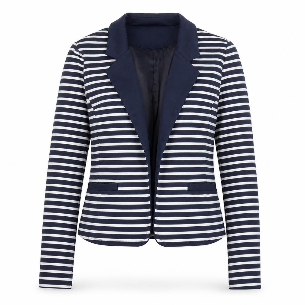 Next Women Navy Striped Blazer Size 8 Classic Lined Jacket