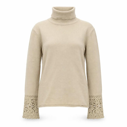 Karen Millen Women's Beige Wool Roll Neck Crochet Cuff Jumper Size 8