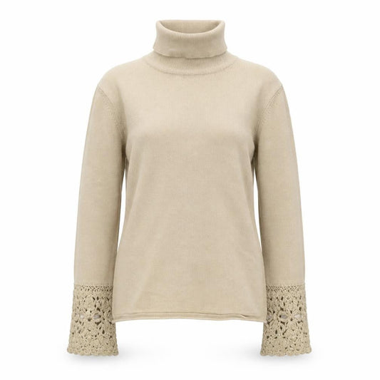 Karen Millen Women's Beige Wool Roll Neck Crochet Cuff Jumper Size 8