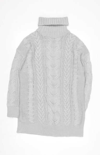 Miss Selfridge Women Grey Cable Knit Roll Neck Jumper M