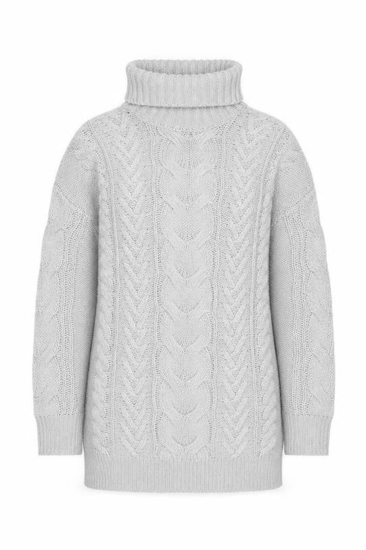 Front view of Miss Selfridge Women Grey Cable Knit Roll Neck Jumper M