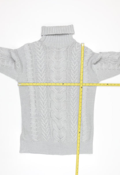 Miss Selfridge Women Grey Cable Knit Roll Neck Jumper M