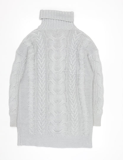 Miss Selfridge Women Grey Cable Knit Roll Neck Jumper M