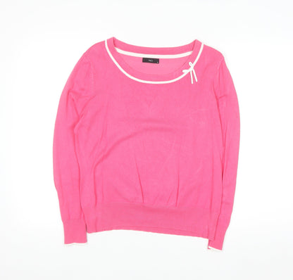 M&Co Women’s Pink Long Sleeve Scoop Neck Bow Knit Jumper Size 18