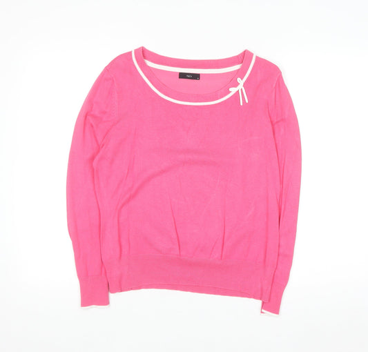 M&Co Women’s Pink Long Sleeve Scoop Neck Bow Knit Jumper Size 18