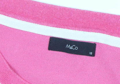 M&Co Women’s Pink Long Sleeve Scoop Neck Bow Knit Jumper Size 18