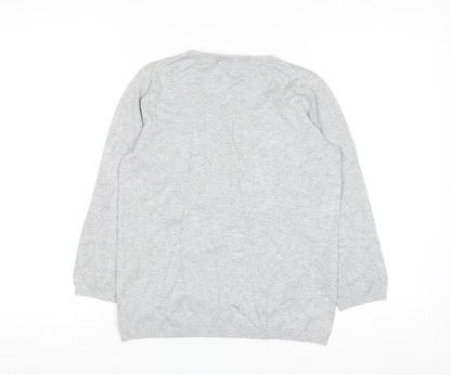 Mango Women Grey Scoop Neck Long Sleeve Pullover Jumper Size S
