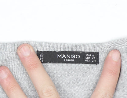 Mango Women Grey Scoop Neck Long Sleeve Pullover Jumper Size S