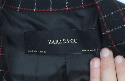 Zara Basic Women’s Black Checked Wool Blend Blazer Jacket Size S