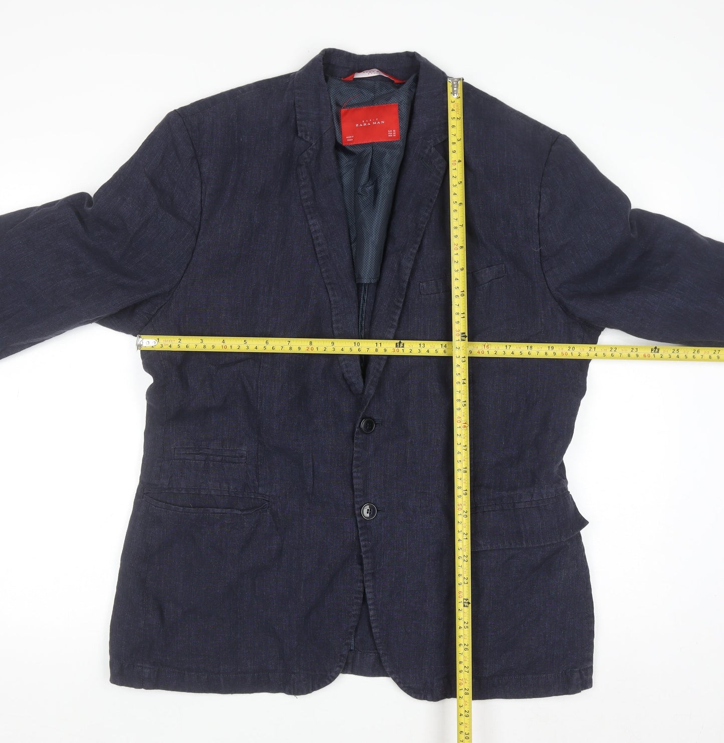 Zara Man Blue Linen Blazer Jacket Men 2XL Regular Fit