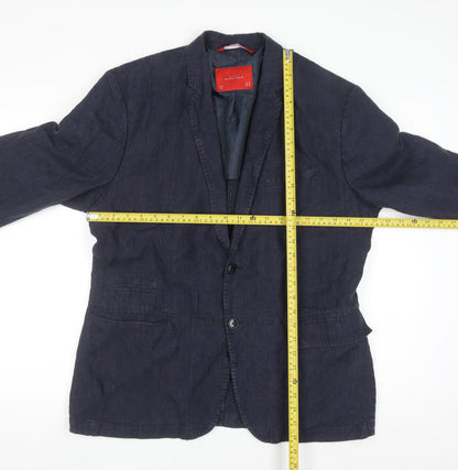 Zara Man Blue Linen Blazer Jacket Men 2XL Regular Fit