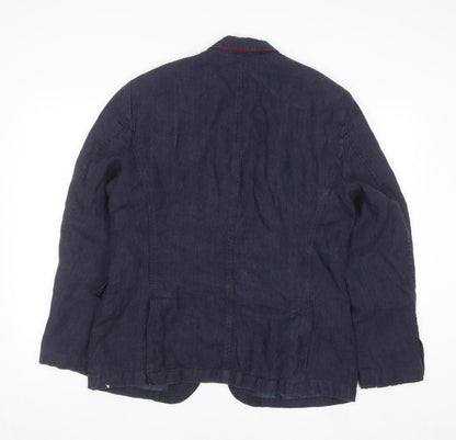 Zara Man Blue Linen Blazer Jacket Men 2XL Regular Fit