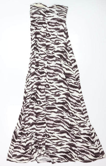 Next Women Brown Animal Print Strapless Maxi Dress Size 8