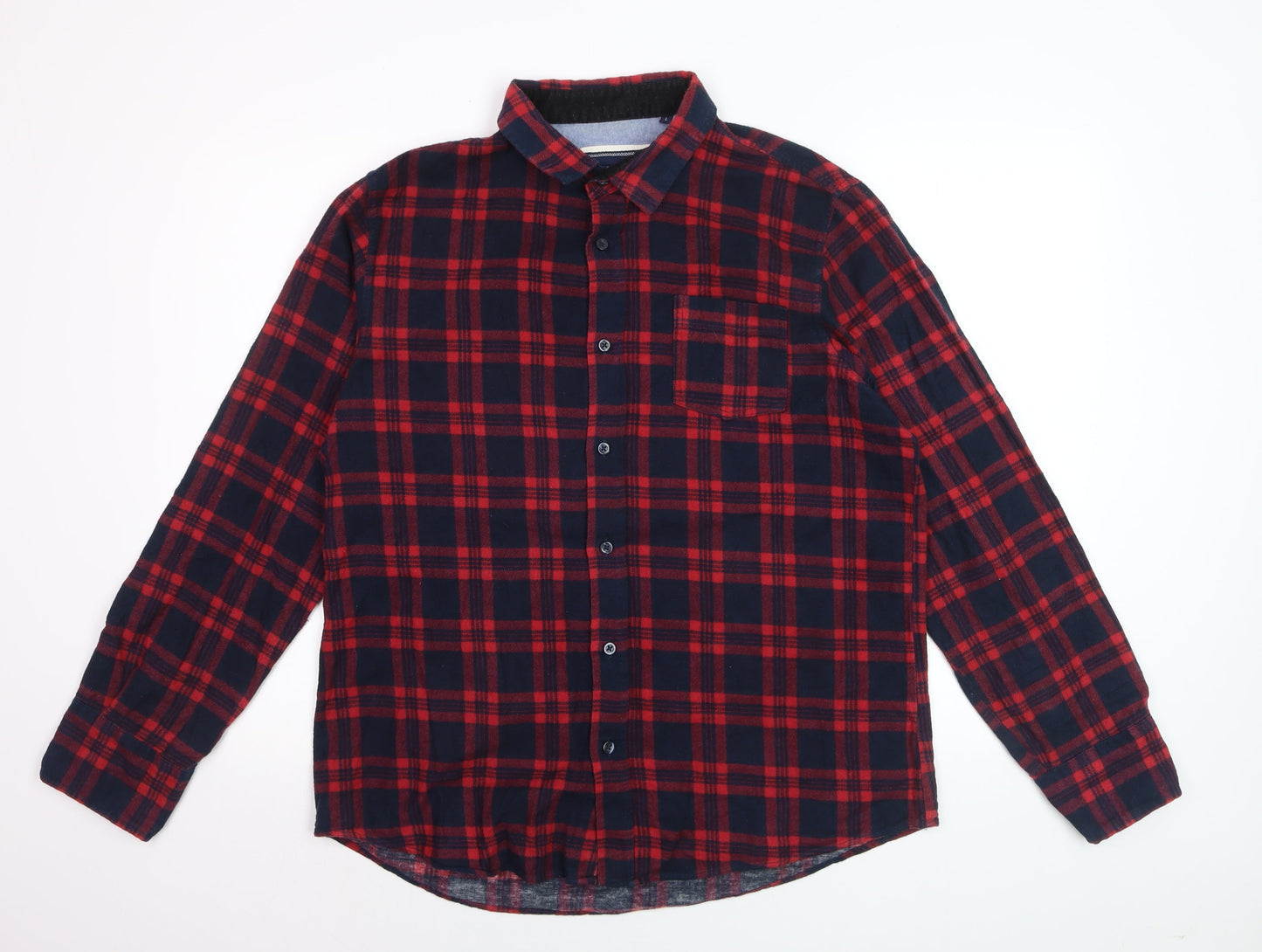 Brave Soul Men's Red Navy Flannel Check Button-Up Shirt Size L