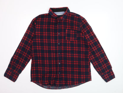 Brave Soul Men's Red Navy Flannel Check Button-Up Shirt Size L