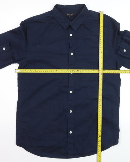 New Look Men Blue Cotton Long Sleeve Regular Fit Button-Up Shirt M