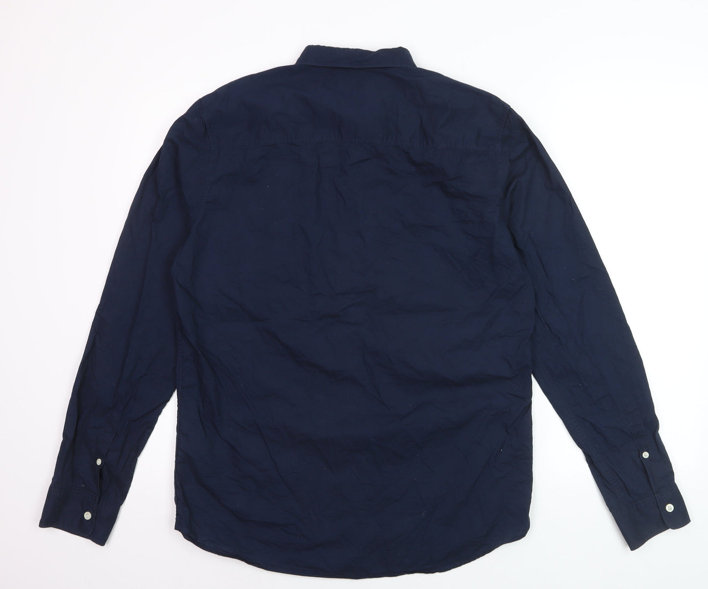 New Look Men Blue Cotton Long Sleeve Regular Fit Button-Up Shirt M