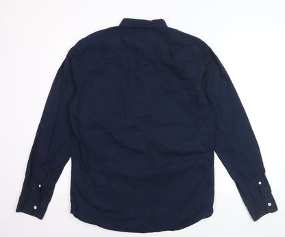 New Look Men Blue Cotton Long Sleeve Regular Fit Button-Up Shirt M