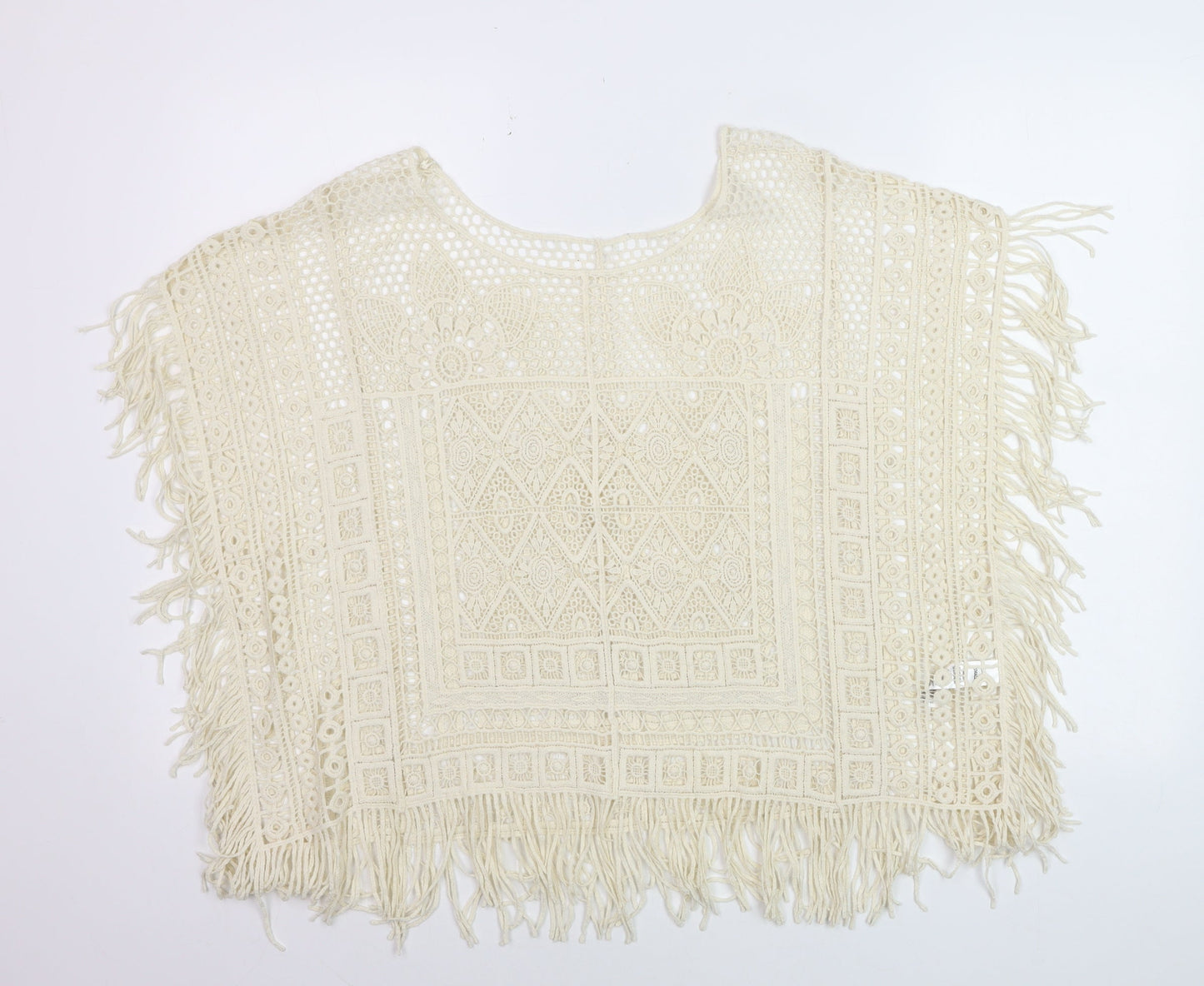George Women’s Ivory Crochet Fringe Boho Blouse Size Small