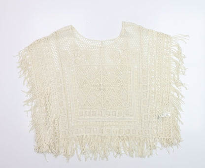 George Women’s Ivory Crochet Fringe Boho Blouse Size Small