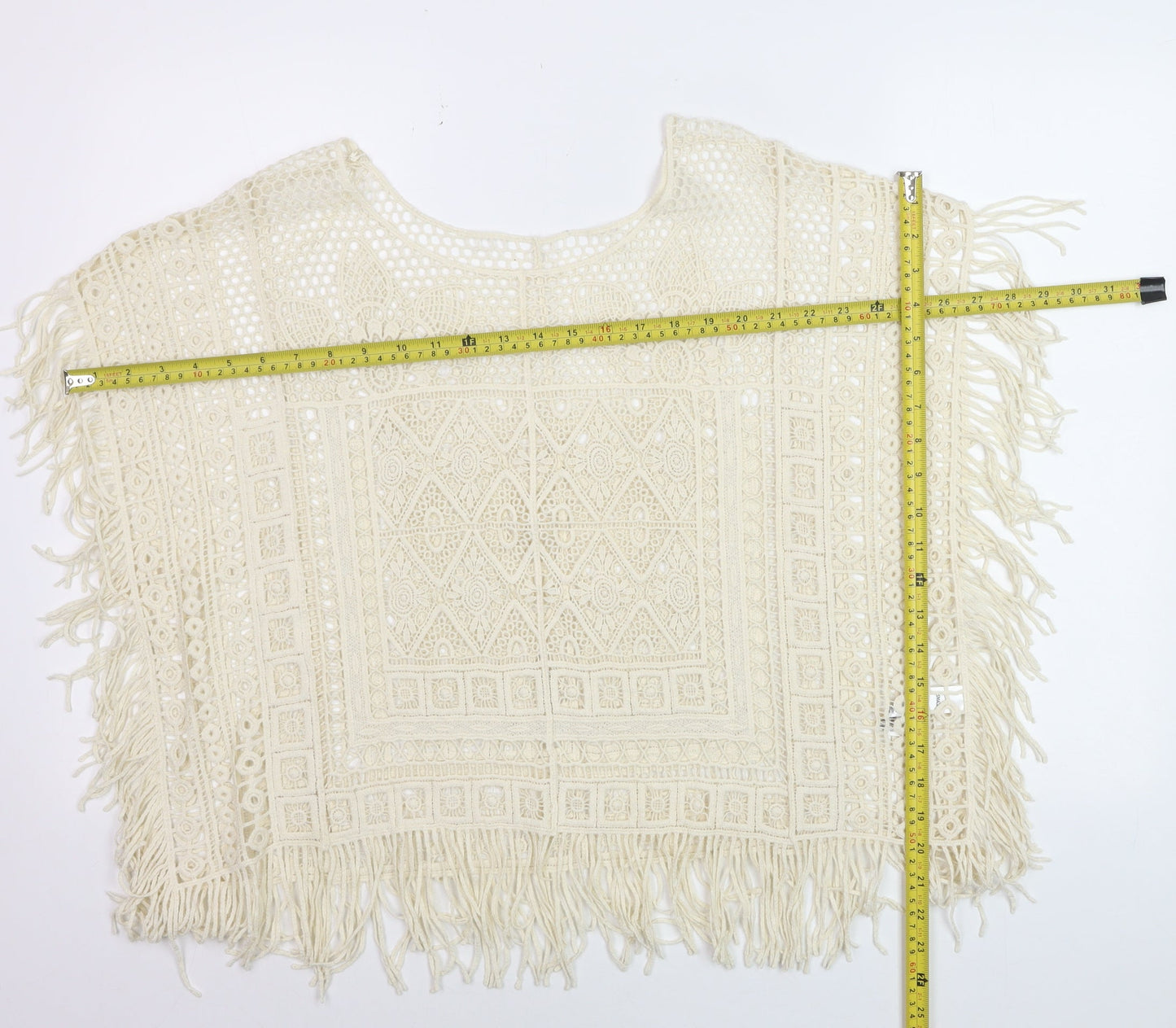 George Women’s Ivory Crochet Fringe Boho Blouse Size Small