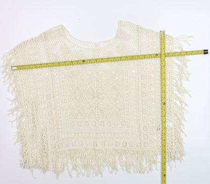 George Women’s Ivory Crochet Fringe Boho Blouse Size Small