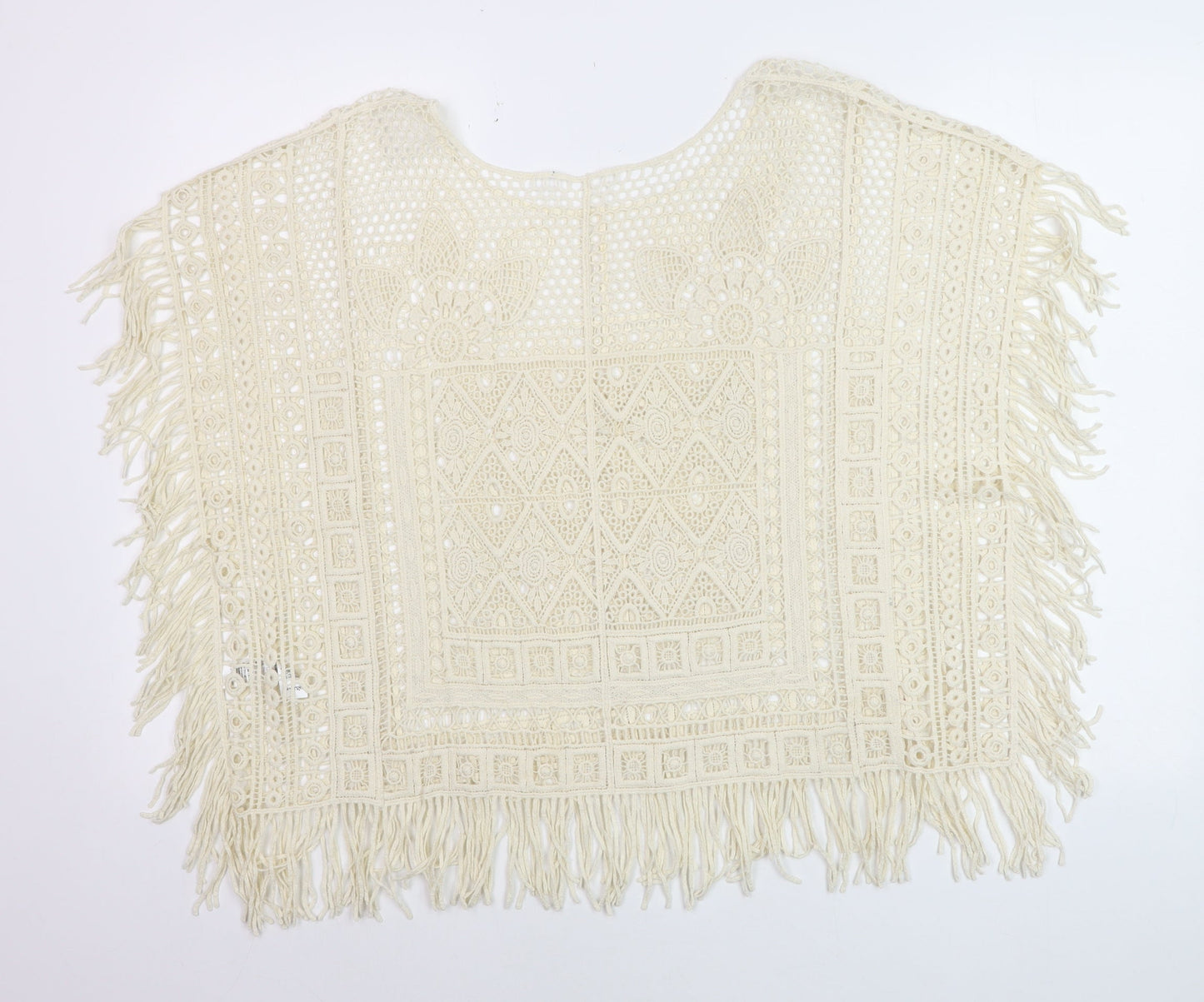 George Women’s Ivory Crochet Fringe Boho Blouse Size Small