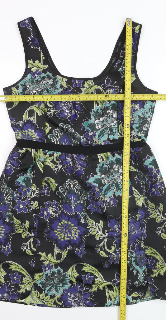 Monsoon Women’s Black Floral Jacquard A-Line Sleeveless Dress UK 10