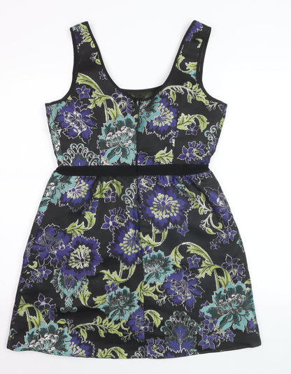 Monsoon Women’s Black Floral Jacquard A-Line Sleeveless Dress UK 10