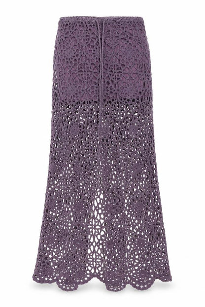 Pull & Bear Women Purple XS Bohemian Crochet Long Skirt
