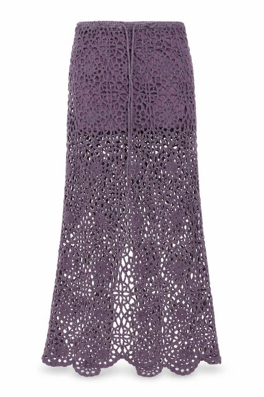 Pull & Bear Women Purple XS Bohemian Crochet Long Skirt