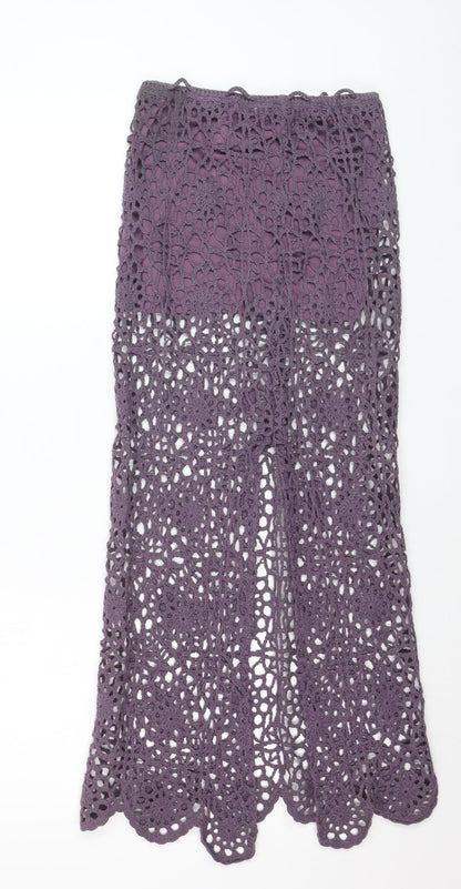 Pull & Bear Women Purple XS Bohemian Crochet Long Skirt