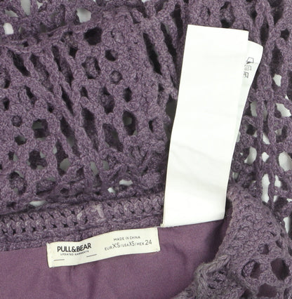 Pull & Bear Women Purple XS Bohemian Crochet Long Skirt