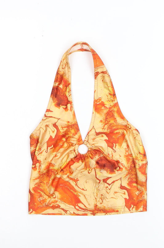 Shein Womens Orange Halter Camisole Top Size S Retro Marble Print