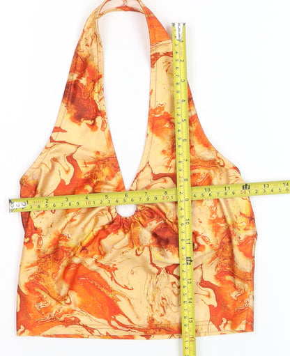 Shein Womens Orange Halter Camisole Top Size S Retro Marble Print