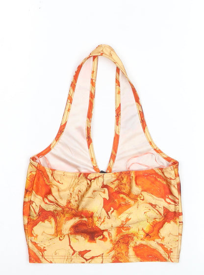 Shein Womens Orange Halter Camisole Top Size S Retro Marble Print