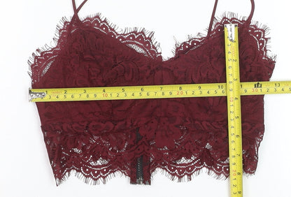 Topshop Women Burgundy Lace Cropped Cami Top UK 6