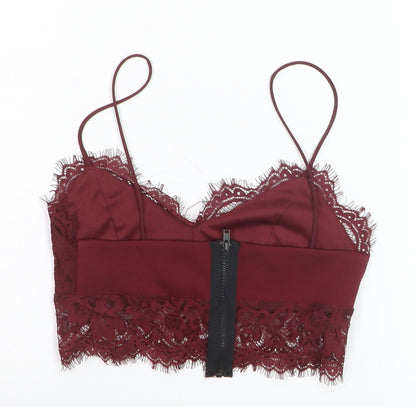 Topshop Women Burgundy Lace Cropped Cami Top UK 6