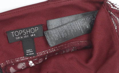 Topshop Women Burgundy Lace Cropped Cami Top UK 6