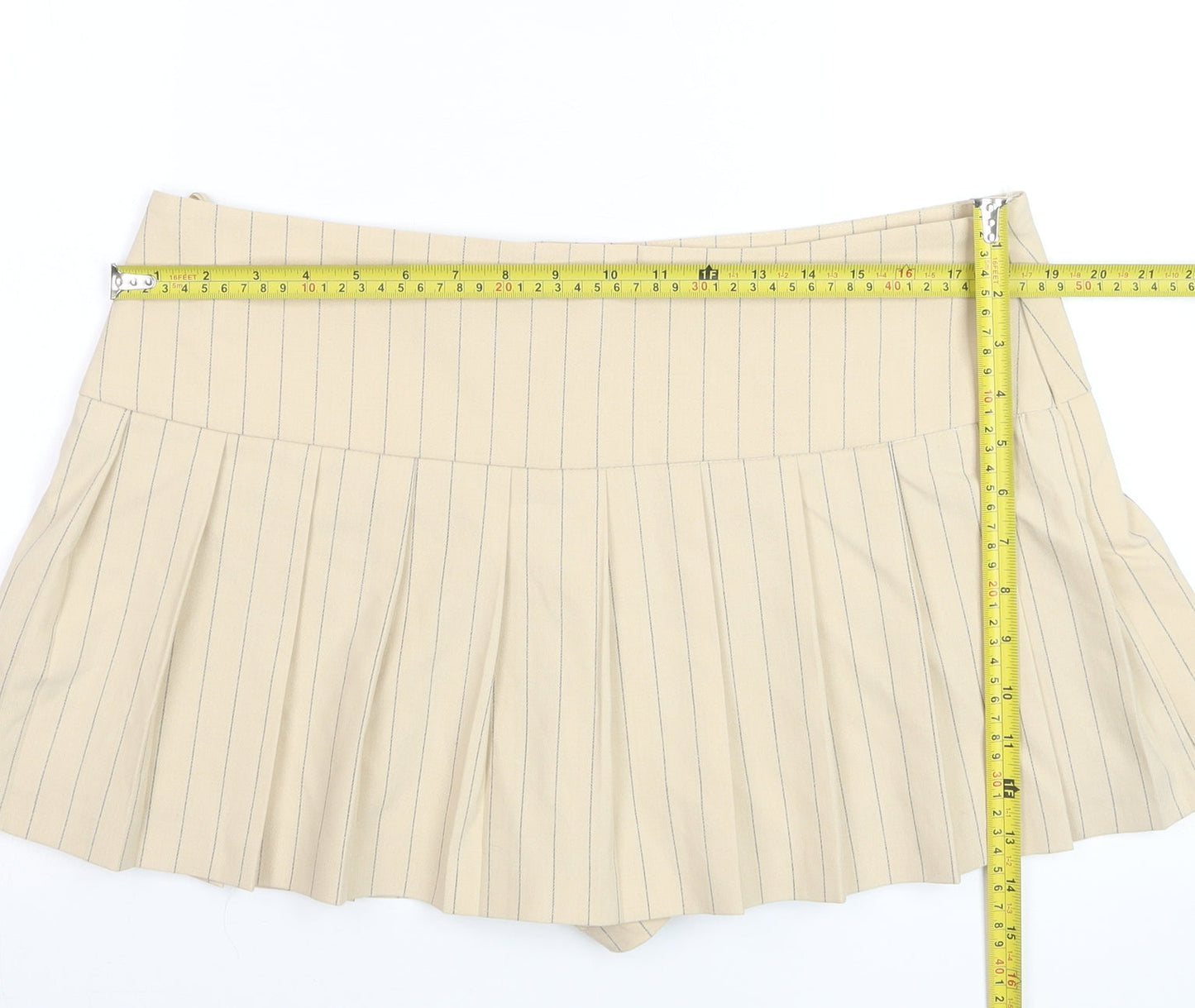 Zara Women Beige Pleated Pinstripe Skort XL Short Twill