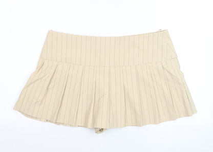 Zara Women Beige Pleated Pinstripe Skort XL Short Twill