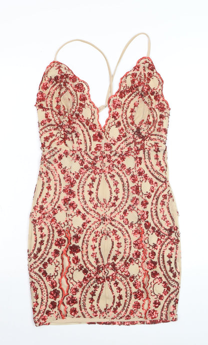 Nazz Collection Womens Beige Sequin Bodycon Dress Size 10